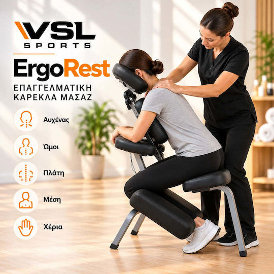 VSL Sports ErgoRest Tragbarer/Zusammenklappbarer Physiotherapiestuhl aus schwarzem Metall