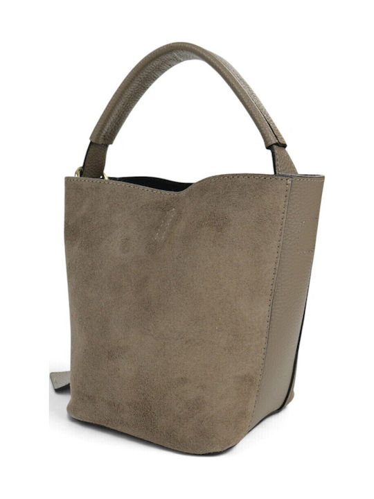 Leather Women's Suede Drawstring Bag Taupe Scuro