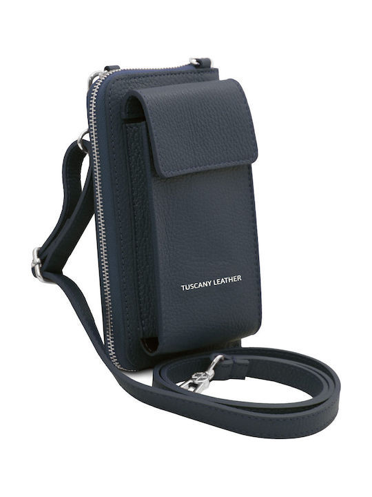 Dark Blue Leather Women's Mobile Phone Pouch