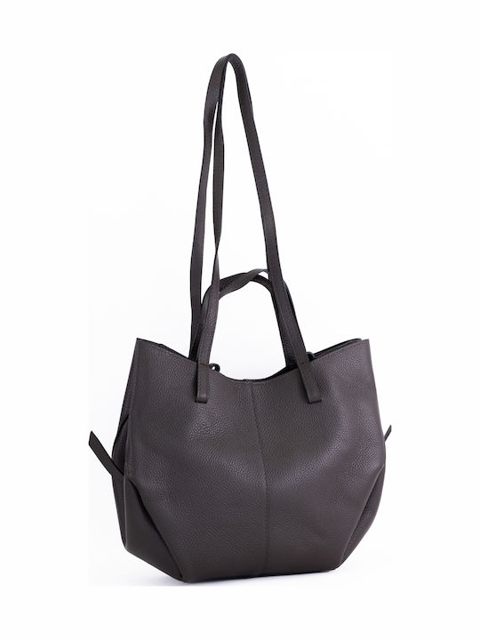 Set Leather Women's Shopper Bag Brown Chocolate