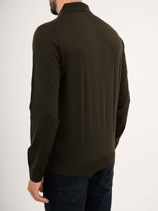Long-Sleeve Polo Sweater Khaki
