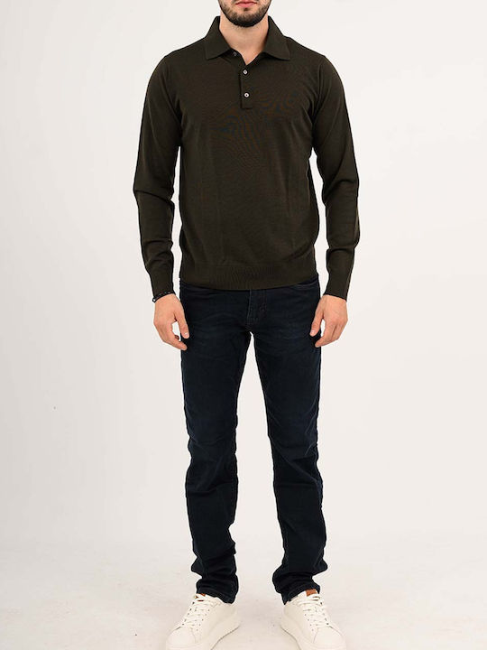 Long-Sleeve Polo Sweater Khaki