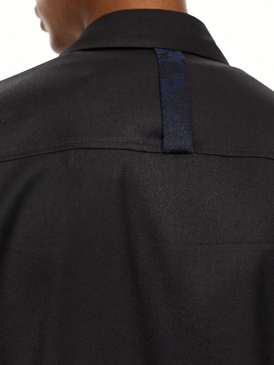 Overshirt Negru cu Mânecă Lungă
