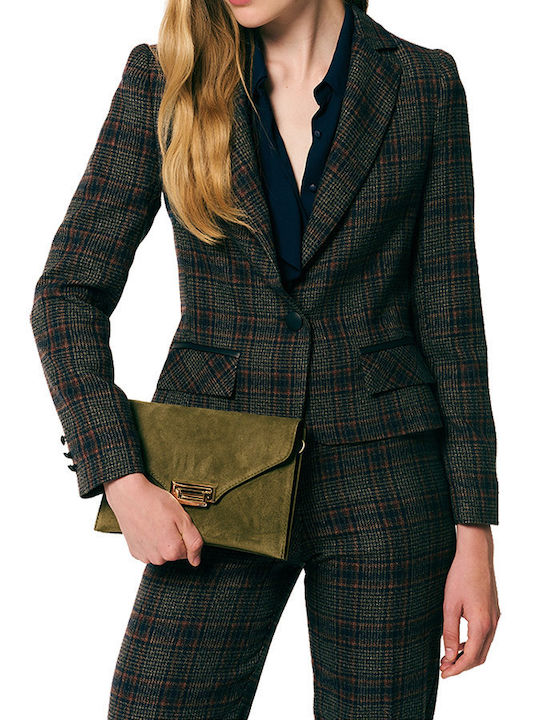 Forel Kurzer Taillierter Damen-Lederblazer in Blau