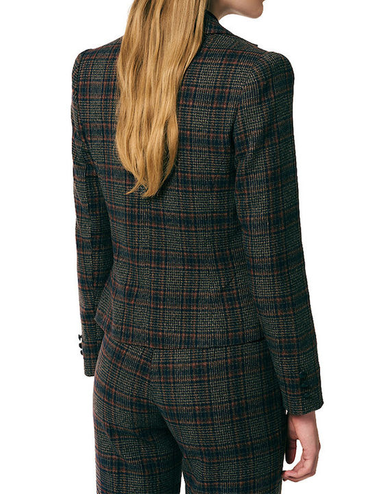 Forel Kurzer Taillierter Damen-Lederblazer in Blau