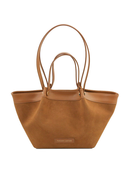 Suede Cognac Leather Women's Shopper Bag