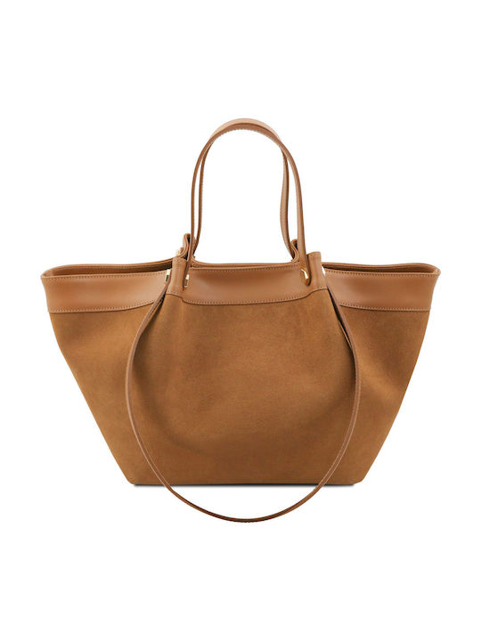 Suede Cognac Leather Women's Shopper Bag