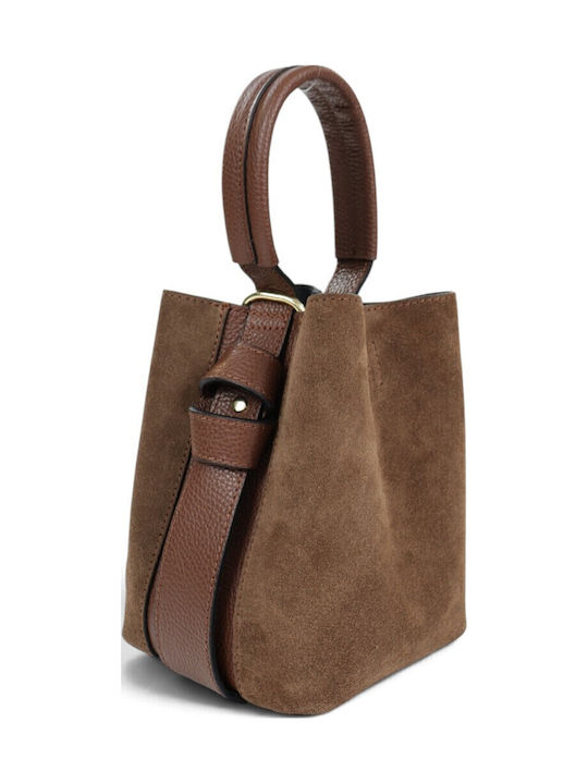 Brown Suede Leather Women's Drawstring Bag