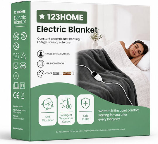 Kraft World TKSH-1 Grey Single Washable Electric Blanket Grey 140W 150x80cm