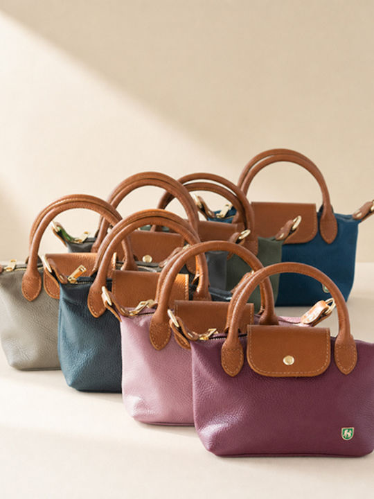 Petite Damen-Flap-Tasche aus Leder in Olivgrün