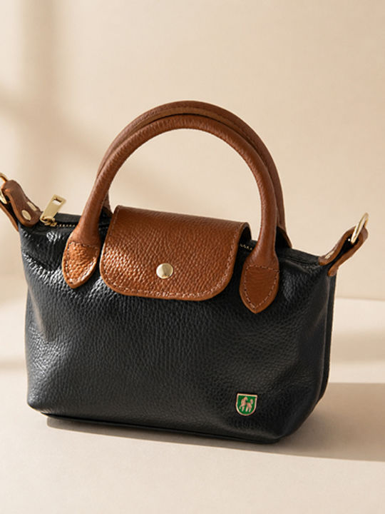 Petite Damen-Flap-Tasche aus Leder in Olivgrün