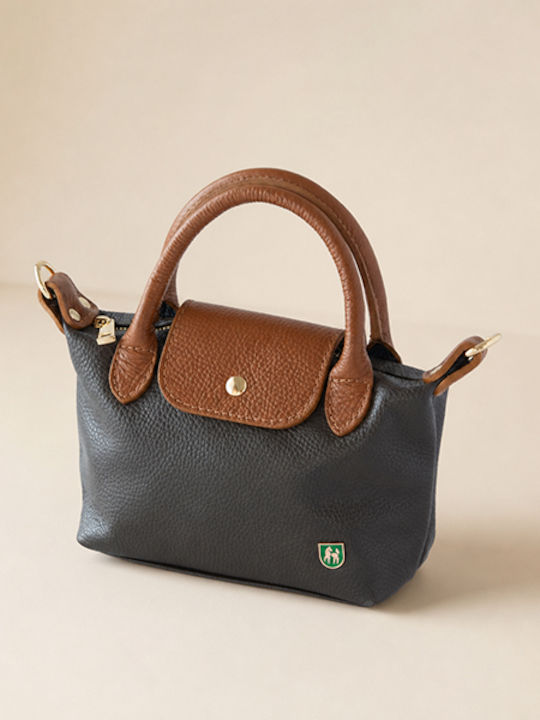 Petite Dunkelbraune Damen-Flap-Tasche aus Leder