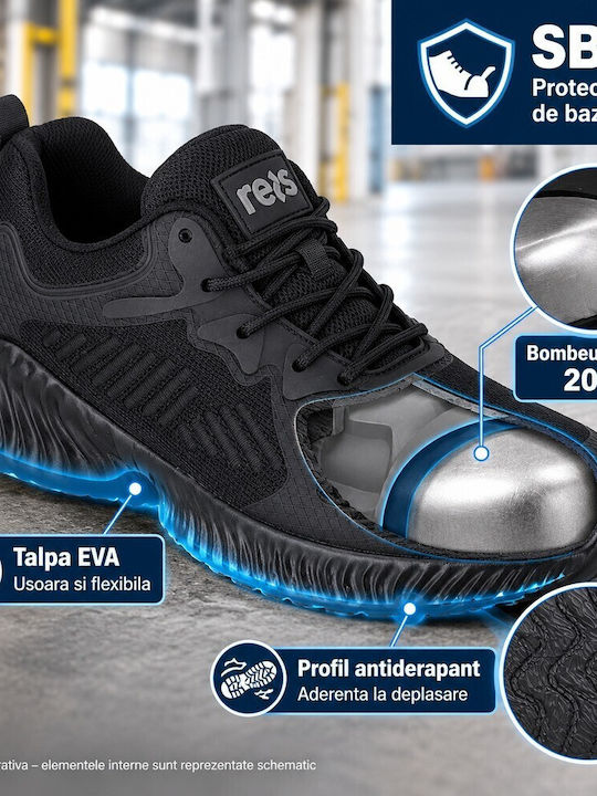 Reis Slip-resistant Eva Sole Παπούτσι Ασφαλείας Μαύρο SB με Πιστοποίηση SR