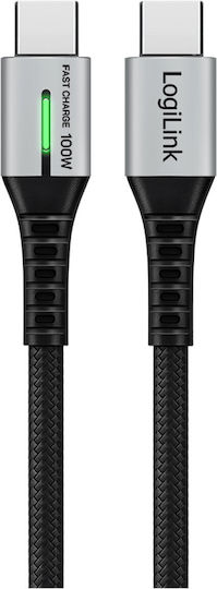 LogiLink Braided / LED USB 2.0 Cable USB-C male - USB-C 100W PD Μαύρο 0.5m CU0421