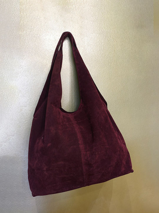 Geantă Hobo de Damă din Piele Întoarsă Burgundy Geantă Hobo de Damă din Piele Întoarsă Burgundy