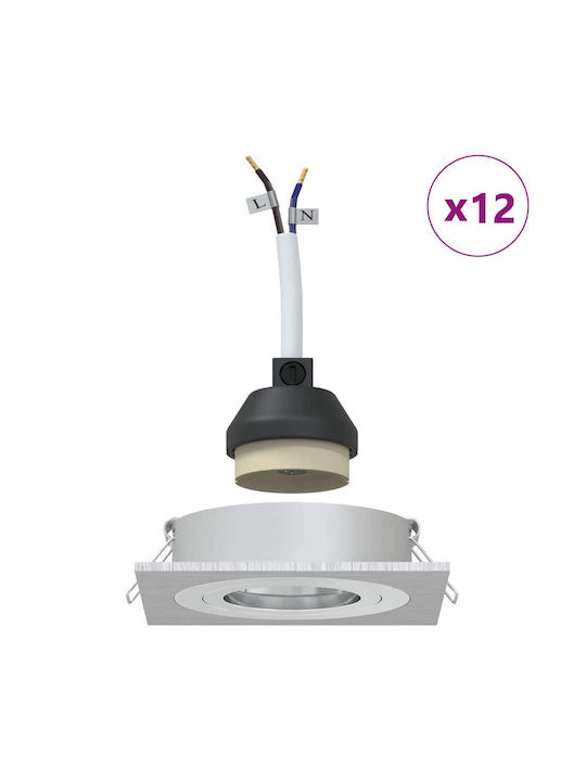 vidaXL Metal Recessed Spot Silver 9x9 cm 12 pcs