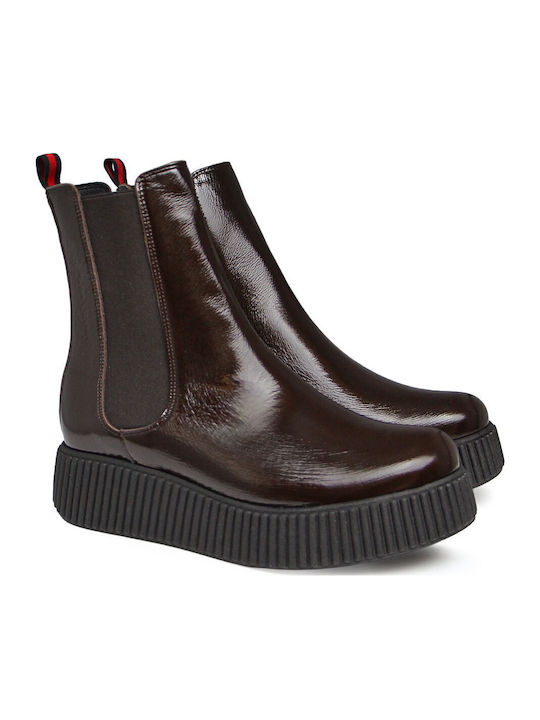 Leather Women's Chelsea Ankle Boots Brown Vinyl
