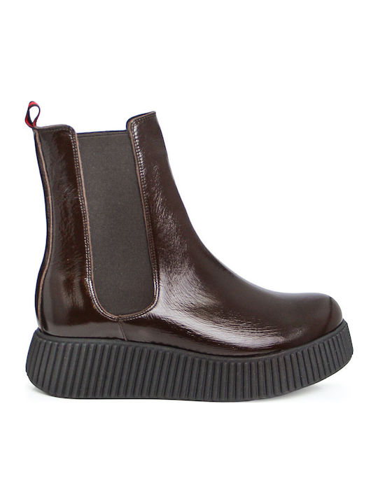 Leather Women's Chelsea Ankle Boots Brown Vinyl