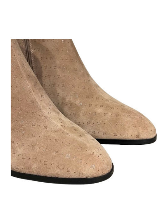 Damen-Stiefeletten mit Mittelhohem Absatz Beige