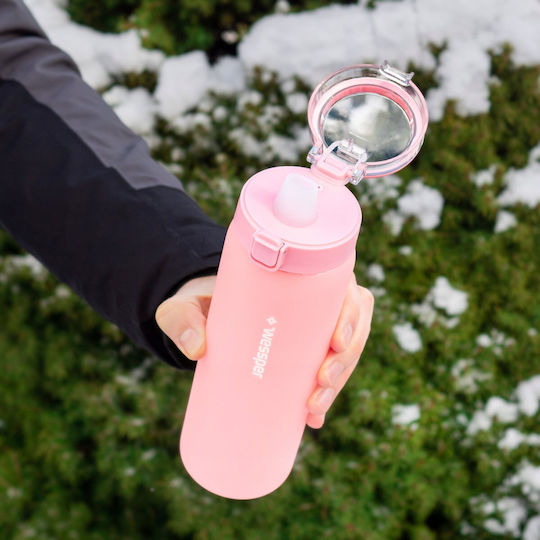 Wessper Sticlă de Apă din Sticlă cu Capac Filetat Roz 680 ml