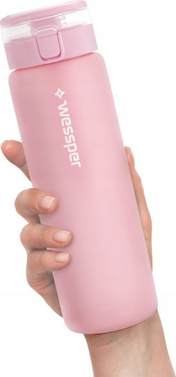 Wessper Sticlă de Apă din Sticlă cu Capac Filetat Roz 680 ml