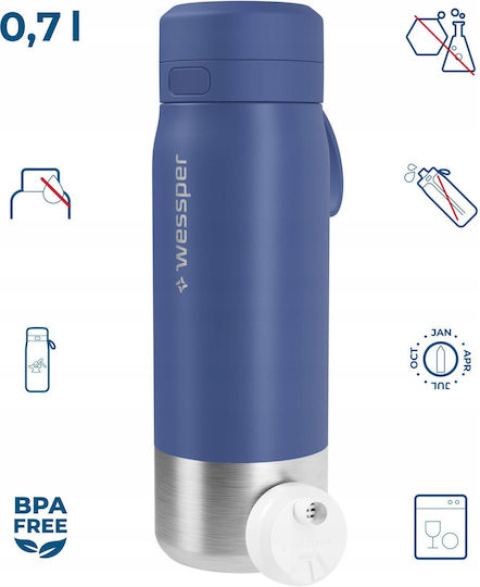 Wessper Metallic Water Bottle With Screw Lid Grey 700ml