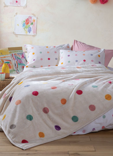 Nef-Nef Homeware Κουβέρτα Βελουτέ Dots Ecru 220x160εκ.