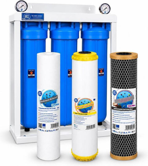 Aqua Filter Dreifaches Wasserfiltersystem für die zentrale Wasserversorgung mit Ersatzfilter BB203PS5STBLG