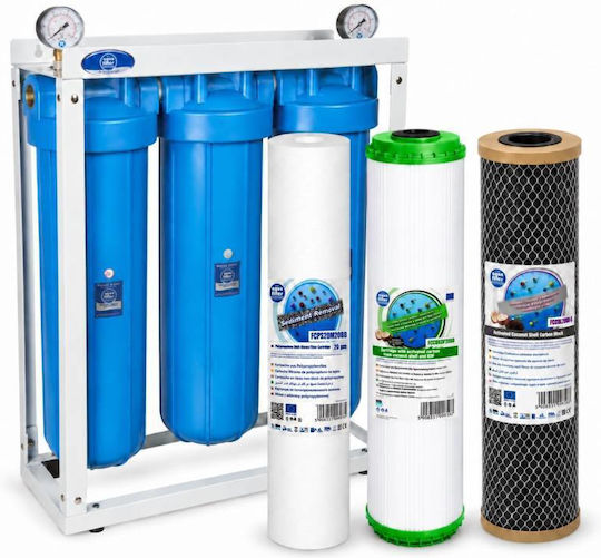 Aqua Filter Dreifaches Wasserfiltersystem für den Hauptwasseranschluss mit Ersatzfilter BB203PS20KDFBLG