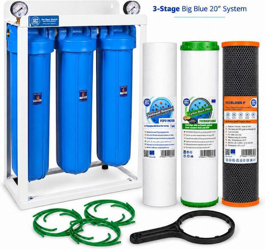 Aqua Filter Dreifaches Wasserfiltersystem für den Hauptwasseranschluss mit Ersatzfilter BB203PS1KDFBLP