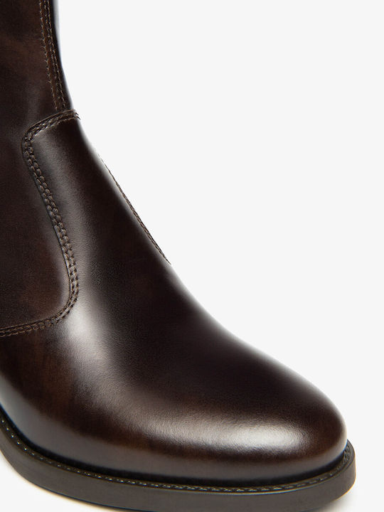 Leather Women's Boots with Elastic Brown