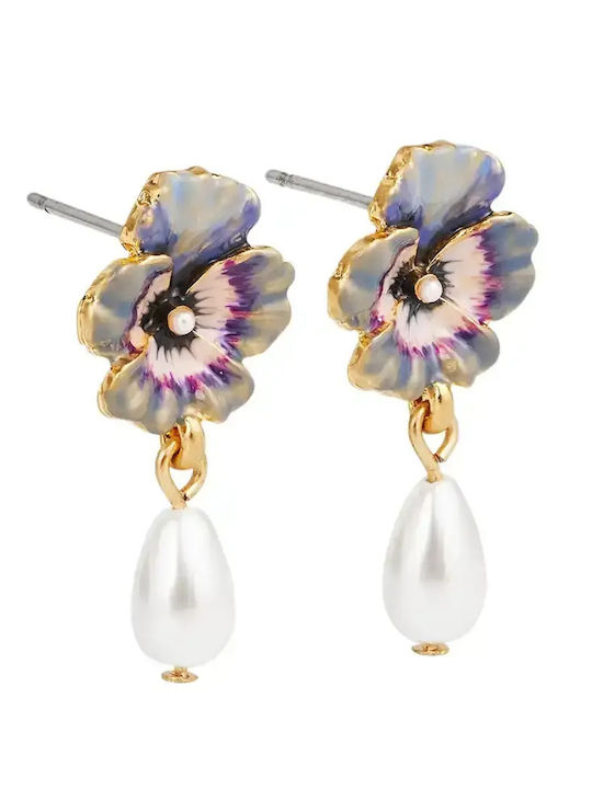 Fable Stud Earrings Pansy & Pearl Drop