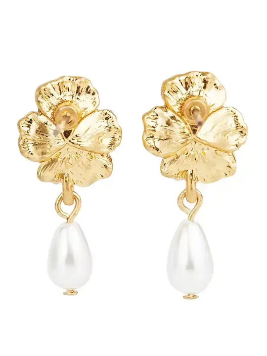 Fable Stud Earrings Pansy & Pearl Drop