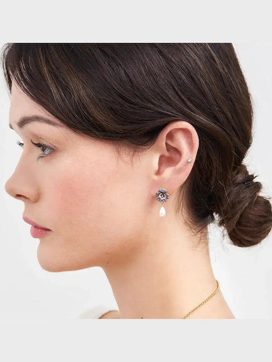 Fable Stud Earrings Pansy & Pearl Drop