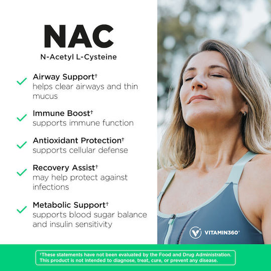 Vitamin360 NAC 600 mg 120 Растителни Капсули