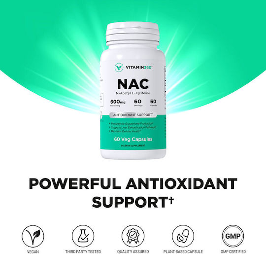 Vitamin360 NAC 600 mg 60 Растителни капсули
