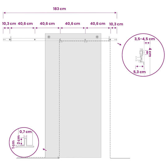 vidaXL Schiebetürmechanismus 183 cm Weiß