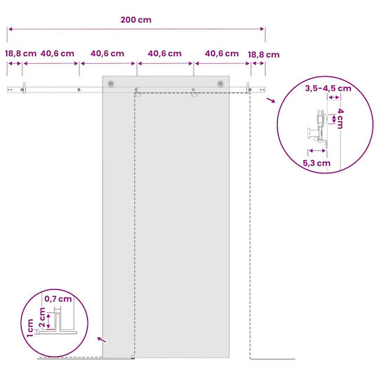 vidaXL Schiebetürmechanismus 200 cm Weiß