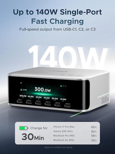 Ugreen Βάση Φόρτισης GaN με Θύρα USB-A και 6 Θύρες USB-C 300W Power Delivery / Quick Charge 3.0 Space Grey