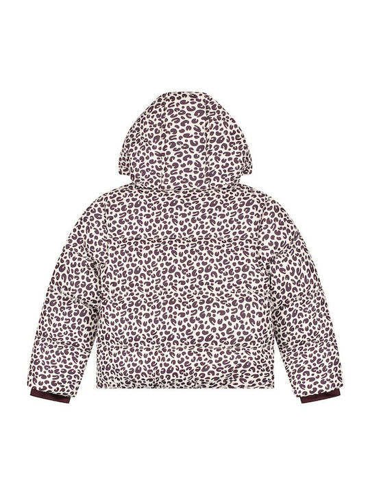 Kurze gesteppte Kinderjacke mit Kapuze Wine Red