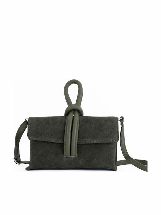 Olivgrüne Damen-Flap-Tasche aus Leder