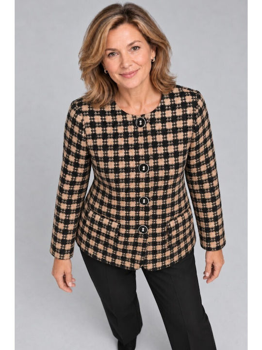 Rodonna Langer Blazer für Damen Beige-Schwarz ZA-3453