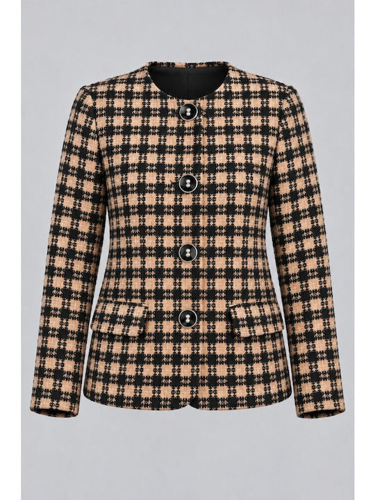 Rodonna Langer Blazer für Damen Beige-Schwarz ZA-3453