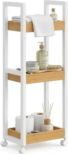 Songmics Floor Bathroom Shelf Bamboo 30x30x20cm White