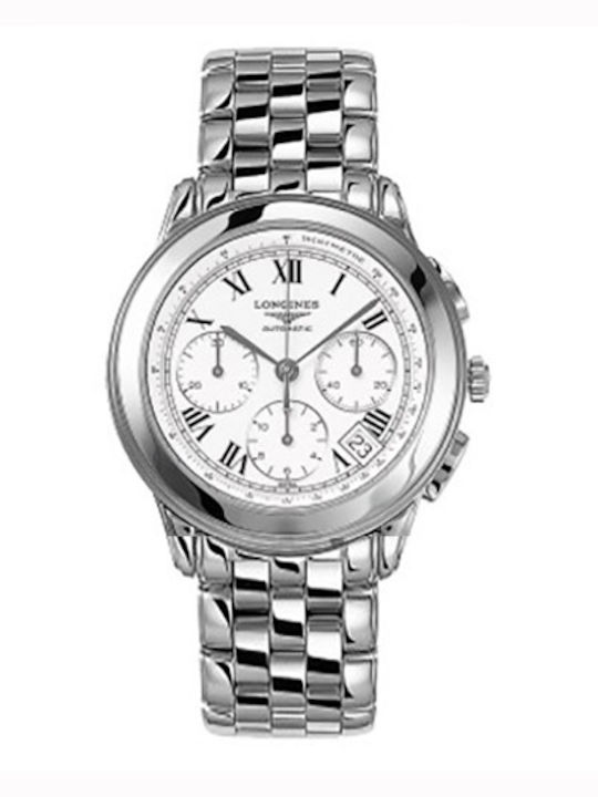 Longines Ανδρικό Ρολόι Χρονογράφος Αυτόματο με Ασημί Μεταλλικό Μπρασελέ