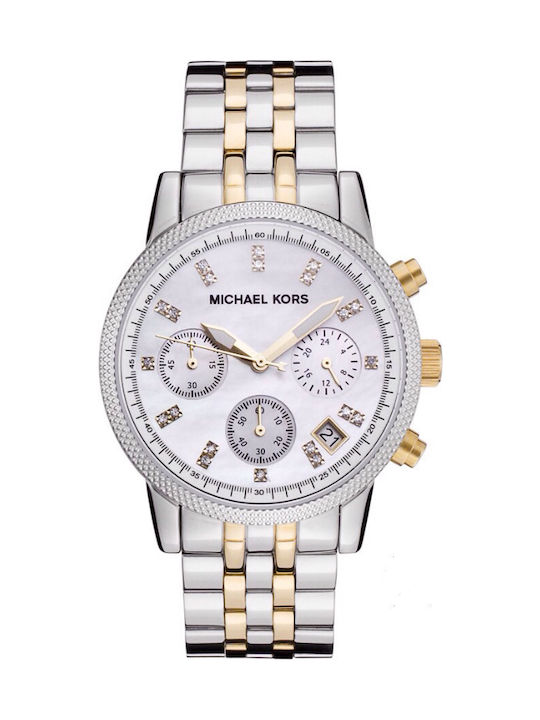 Michael Kors Ritz Γυναικείο Ρολόι 36mm Χρονογράφος Μπαταρίας με Μεταλλικό Μπρασελέ Ασημί/χρυσό