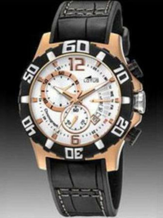 Lotus Watches Ceas Barbati 45mm Cronograf Baterie cu Curea din Piele Neagră
