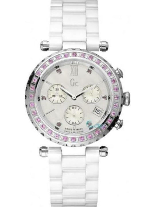 GC Watches Γυναικείο Ρολόι 38mm Χρονογράφος Μπαταρίας με Λευκό Μεταλλικό Μπρασελέ