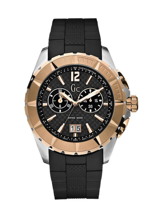 GC Watches Ανδρικό Ρολόι Χρονογράφος Μπαταρίας με Μαύρο Καουτσούκ Λουράκι