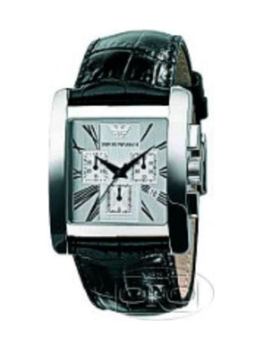 Emporio Armani Uhr Chronograph Batterie mit Schwarz Lederarmband